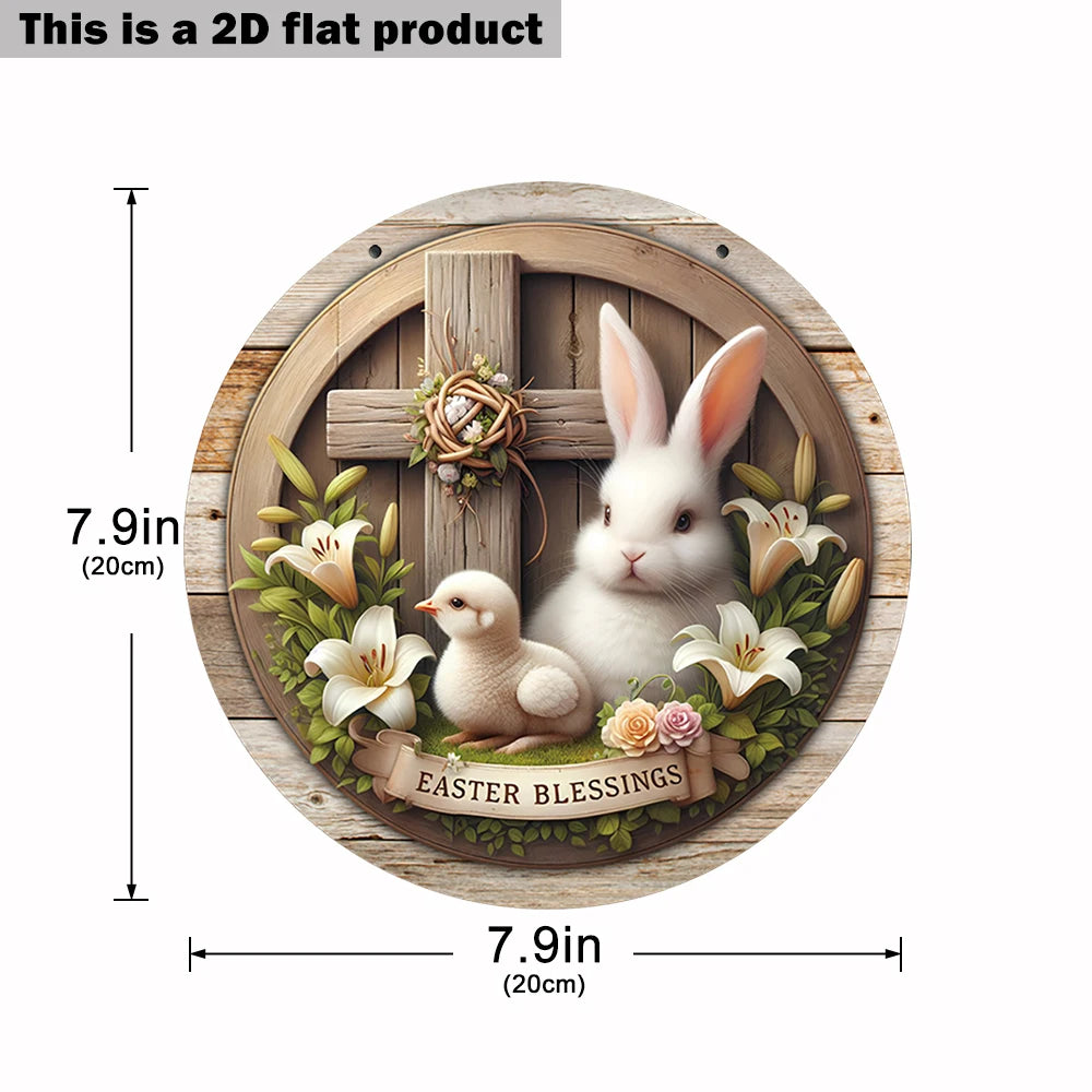 1pc 2D Rustic Easter Wooden Sign Bunny Rabbit Wood Welcome Sign for Easter Spring Holiday Front Door Home Wall Hanging Decor