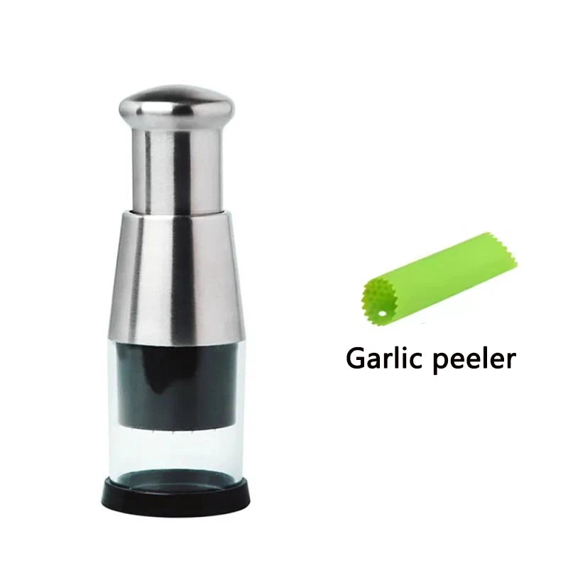 Manual Garlic Press & Onion Chopper – Hand Press Garlic Crusher, Fruit & Vegetable Mini Chopper, Kitchen Prep Tool