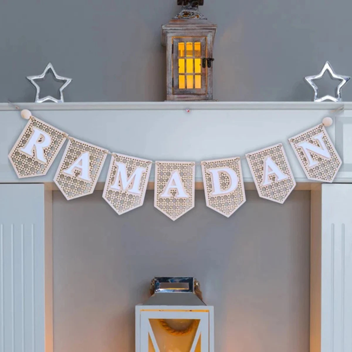 1Pc Ramadan Wooden Banner, Flag, Hanging Decoration Ramadan Kareem， Happy Ramadan， Eid Mubarak，muslim Decor，mubarak Decorations