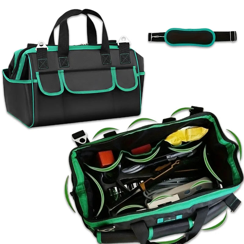 Heavy-Duty Tool Bag with Wide Mouth Opening, Compact Tool Organizer with Soft Handle, Zippered Electrician Storage Bag
