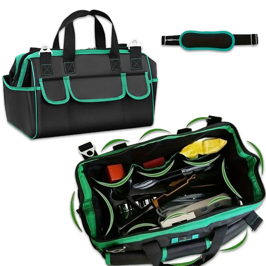 Heavy-Duty Tool Bag with Wide Mouth Opening, Compact Tool Organizer with Soft Handle, Zippered Electrician Storage Bag