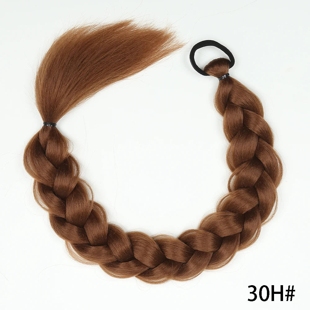 24-Inch Synthetic Twist Braid Ponytail Extension with Rubber Band – Braided Hair for Women, Daily Wear