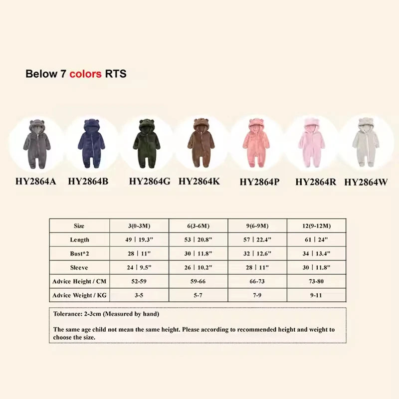 Baby Fleece Hooded Romper – Winter Zipper Bodysuit for Newborns & Infants (0–24 Months)