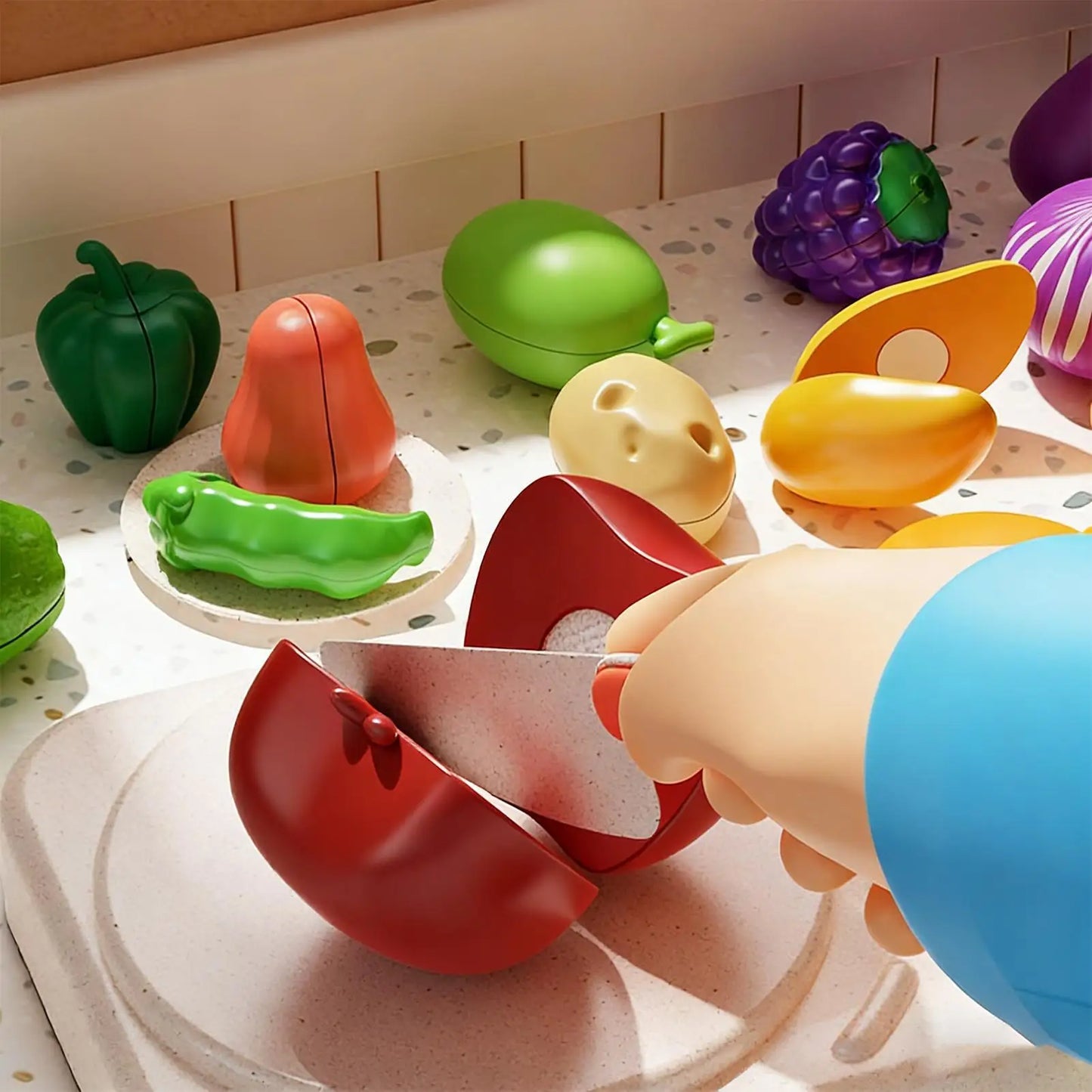 34-Piece Kids Kitchen Play Food Set – Cutting Fruits & Vegetables Toy, Educational Puzzle Playset for Boys & Girls, Gift Idea