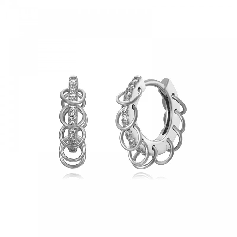 925 Sterling Silver Multi-Turn Hoop Earrings with White Zircon, Fashion Punk Jewelry for Women