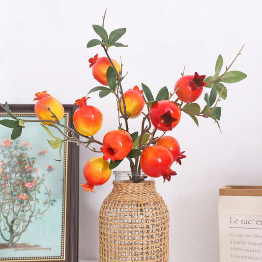 Artificial Orange Pomegranate Branch – Plastic Decorative Plant for Garden, Wedding, Christmas, Halloween, Thanksgiving & Home Decor