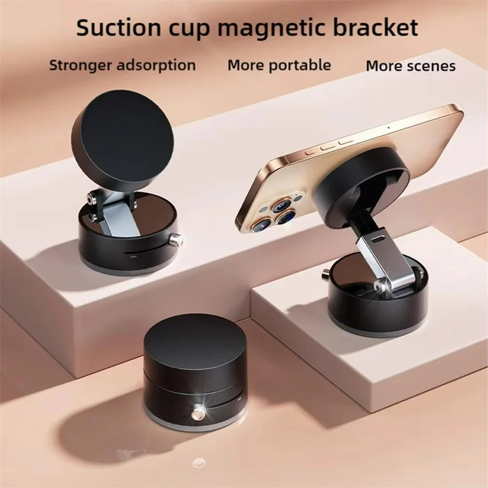 Magnetic Car Phone Holder – Foldable Dashboard Stand with 360° Rotation and Suction Cup Mount