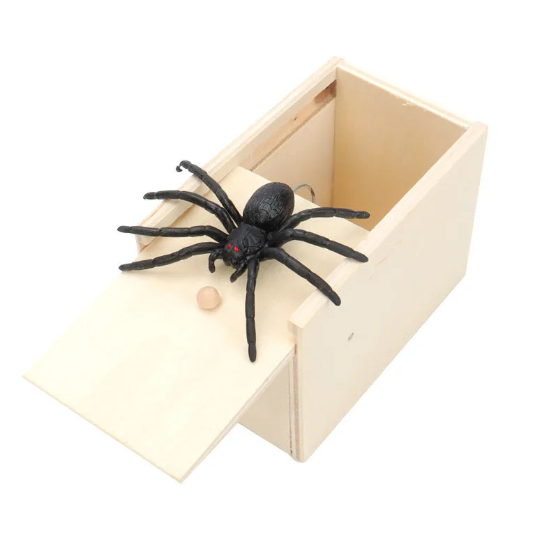 Pop-Out Spider Prank Box – Handmade Wooden Scare Box with Rubber Spider, Funny Surprise Joke Toy for Parties and Halloween
