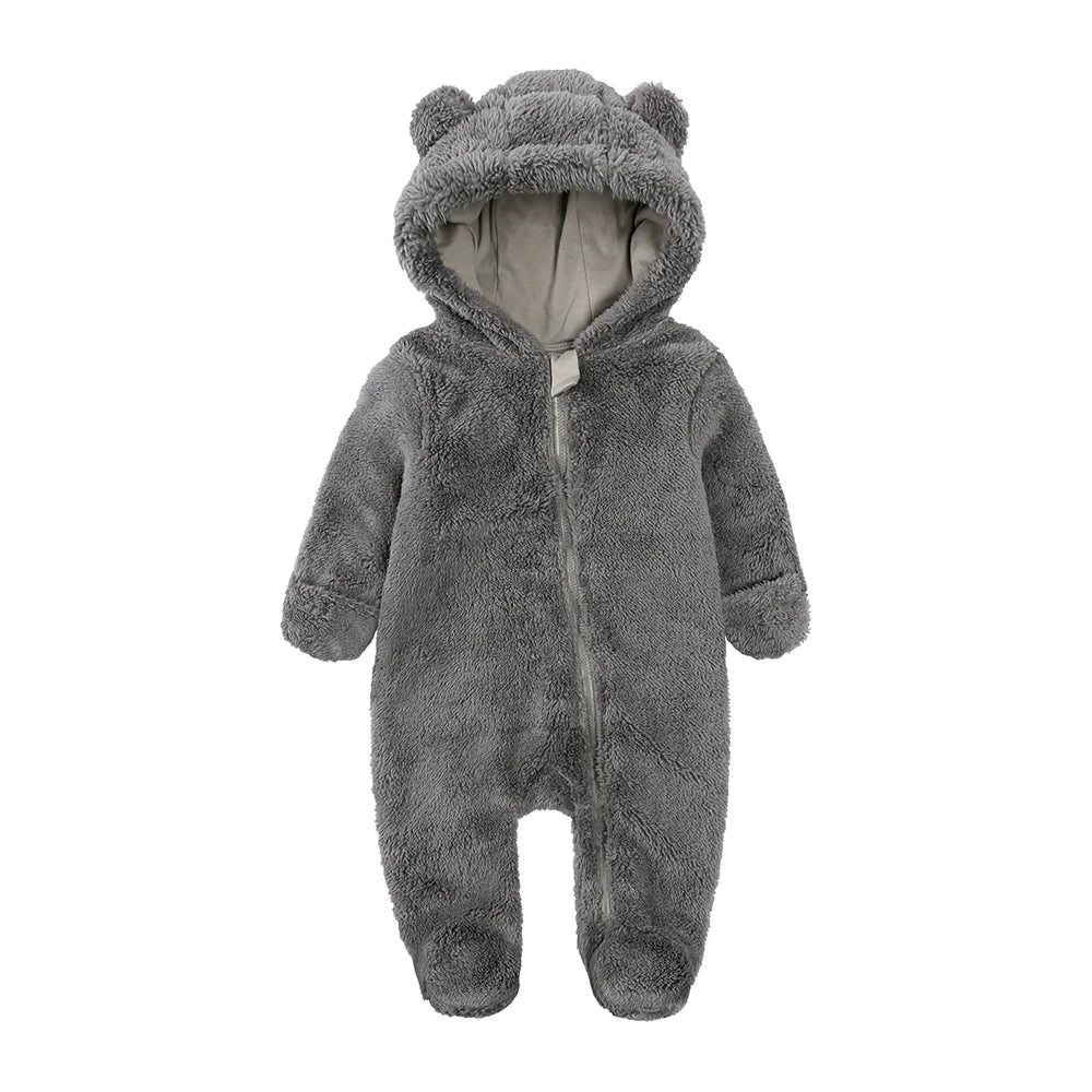 Baby Fleece Hooded Romper – Winter Zipper Bodysuit for Newborns & Infants (0–24 Months)