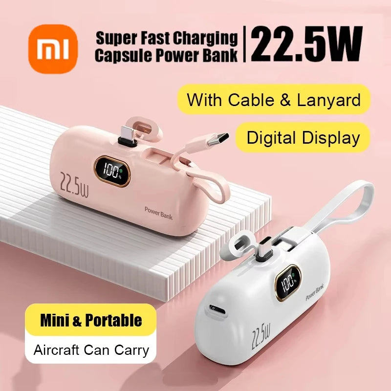 30000mAh Capsule Power Bank Fast Charge Portable Mobile Power Supply Emergency External Battery for Type-C, iPhone, Android