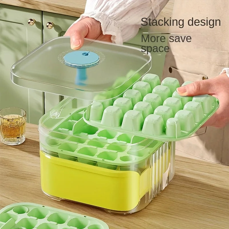 Premium Compact Double-Layer Ice Cube Tray with Lid & Storage Bin – Pull-Out Ice Drawer with Carry Handle | Space-Saving Kitchen Essential
