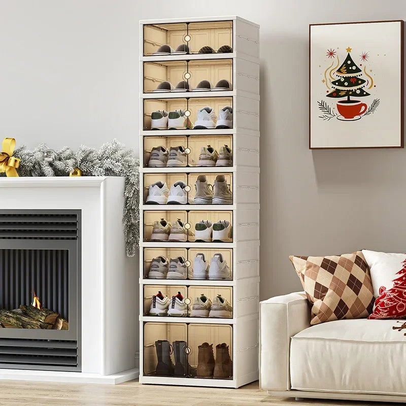 Foldable Shoe Storage Cabinet with Transparent Doors