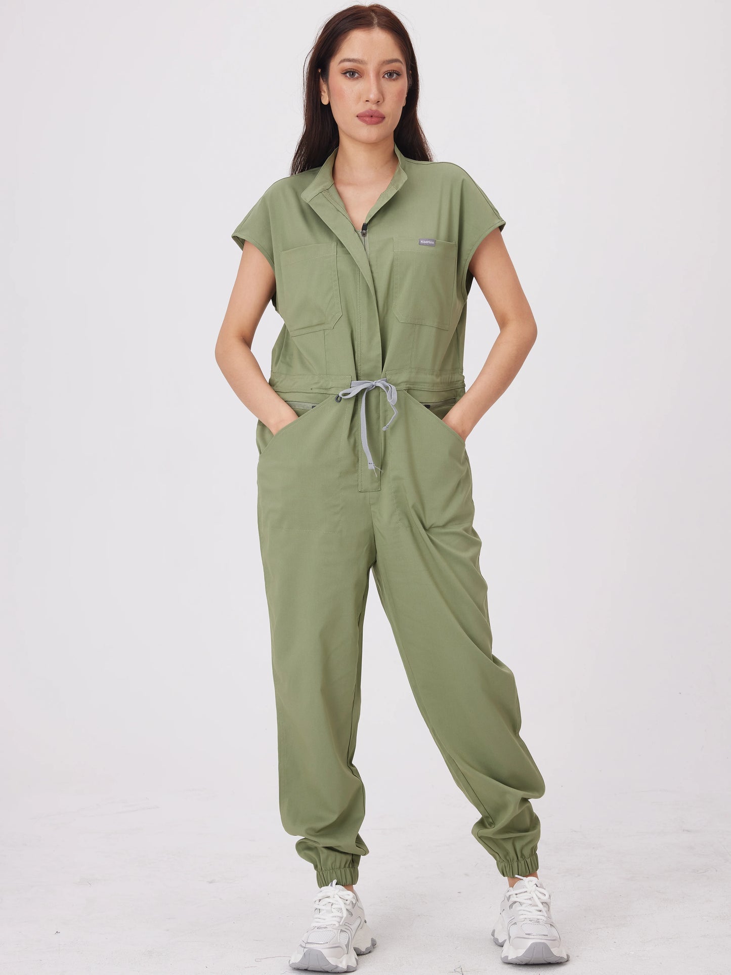 Women's Short Sleeve Medical Scrub Jumpsuit – Hospital Uniform with Pockets