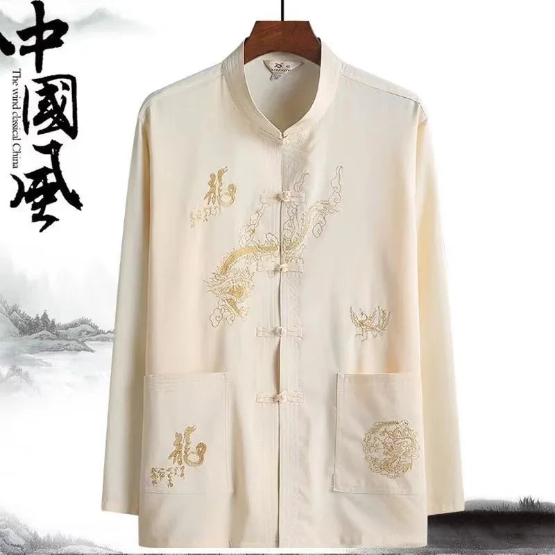 Tai Chi Clothing Men Women Traditional Chinese Kung Fu Costume Set Classic Vintage Middle-aged Elderly Fathers Tang Suit Dragon