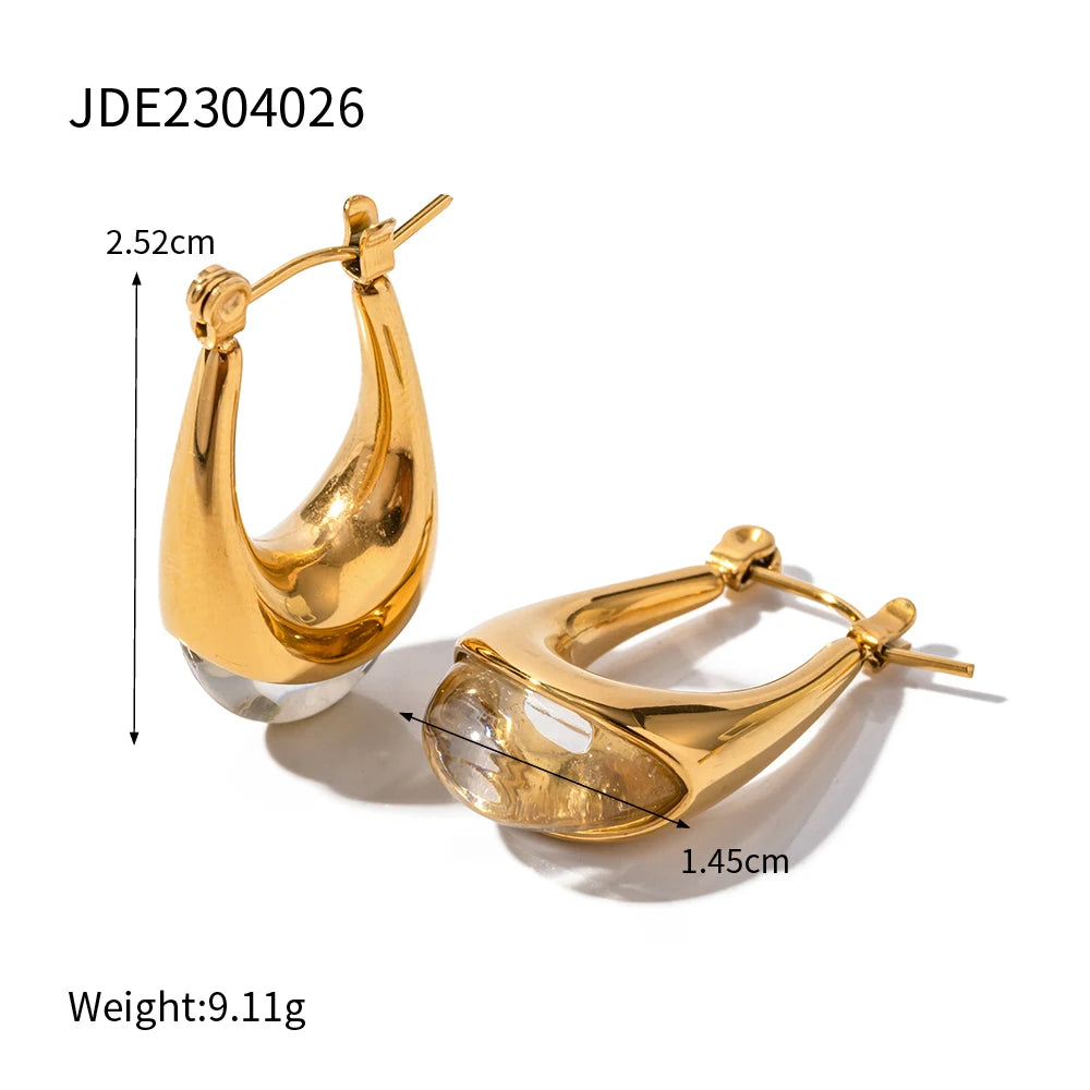 Youthway 2025 Stainless Steel Clear Resin Long Flat Close Ring Gold Color Trendy Fashion France Chic Jewelry for Women