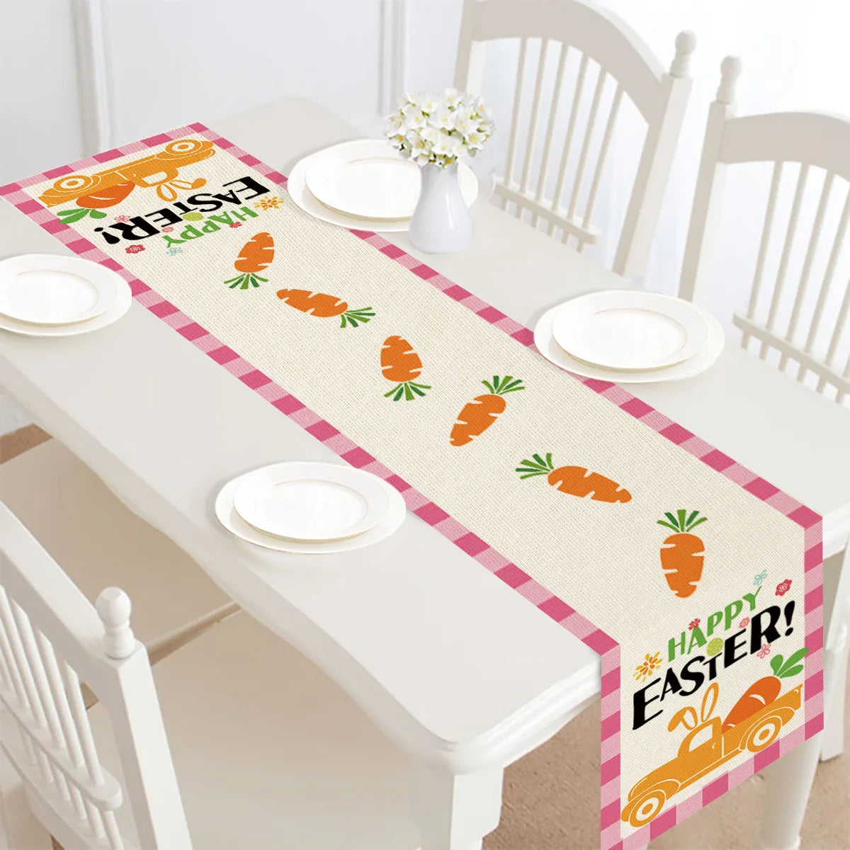 Linen Carrots Rabbit egg Flower Happy Easter Table Runner 2025 Spring Easter Decoration For Home Party Rabbit Dining Table Cloth