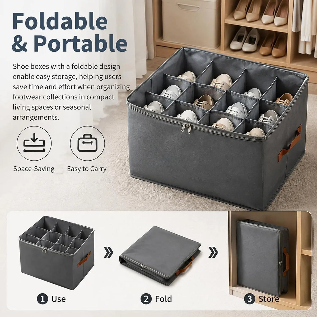 Foldable Shoe Storage Organizer with Clear Lid