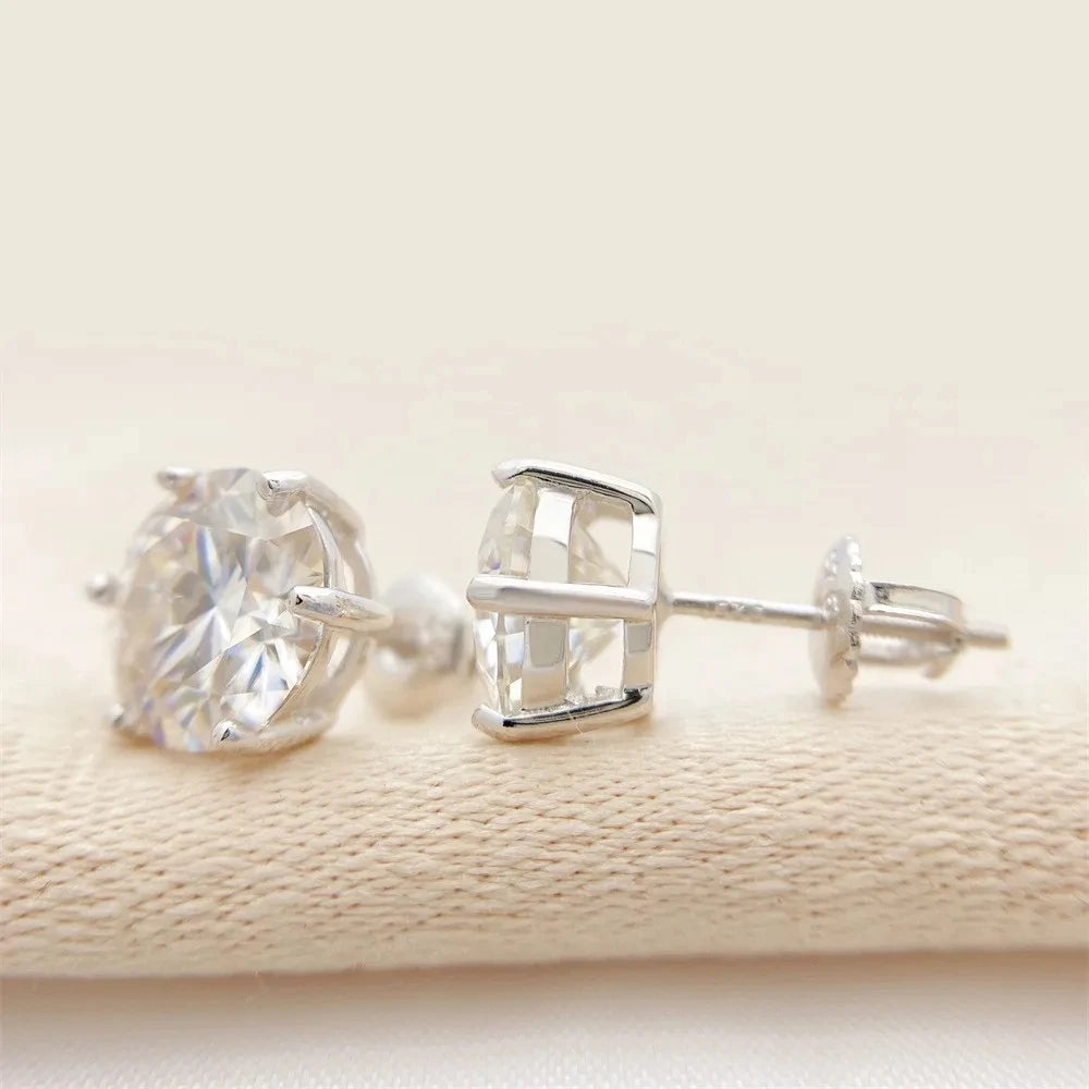 Moissanite Stud Earrings – S925 Sterling Silver Unisex Studs (1–2 CT Options)