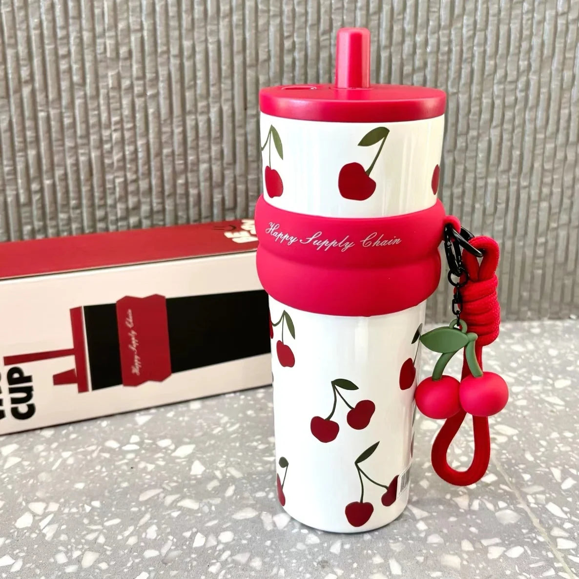 Portable Cherry Series Stainless Steel Insulated Straw Tumbler – Double-Wall Vacuum Travel Water Bottle for Hot & Cold Drinks