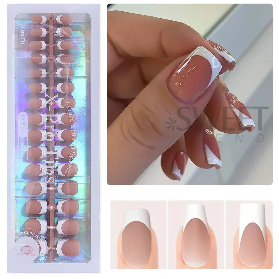 150–160pcs Short Square Press-On Nails – Soft Gel False Nail Tips for Manicure, Y2K Style Artificial Nails for Women