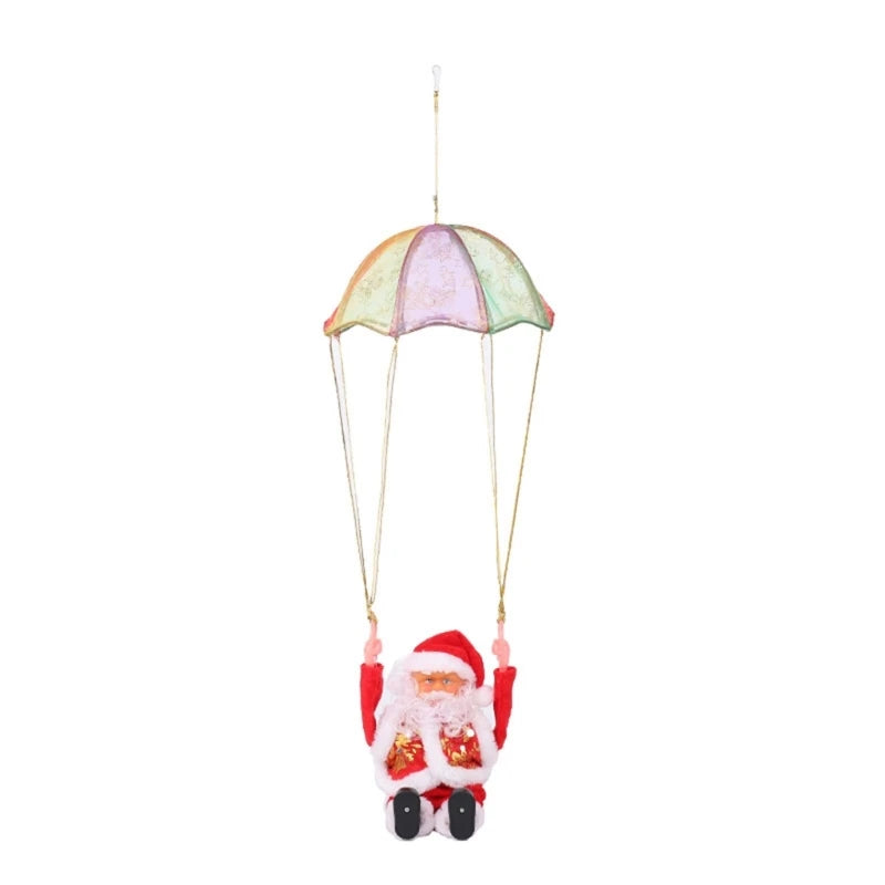 Battery-Operated Musical Santa Claus Parachute Ornament with Animated Flipping Motion, Hanging Indoor Christmas Decoration
