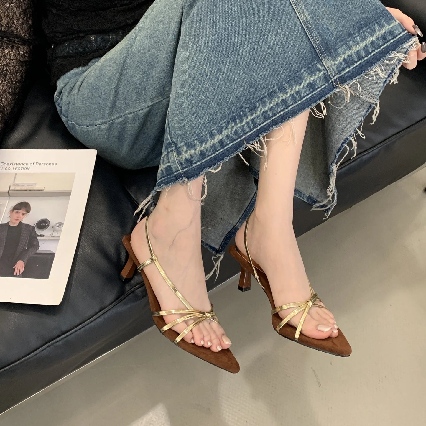 Women’s Summer Heeled Sandals – 2025 Fashion Pointed-Toe Open Design with Spaghetti Straps | Party & Dress Shoes