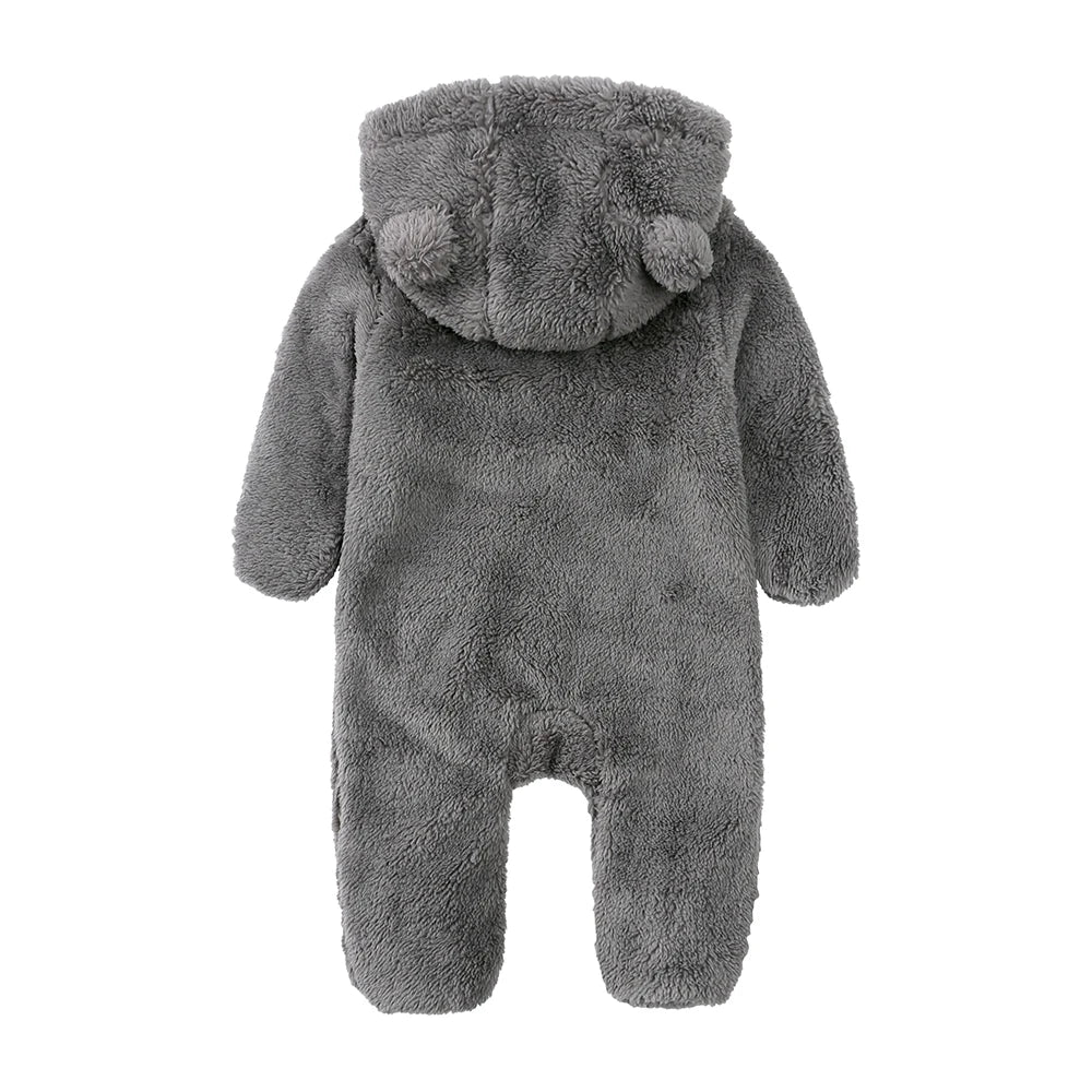 Baby Fleece Hooded Romper – Winter Zipper Bodysuit for Newborns & Infants (0–24 Months)