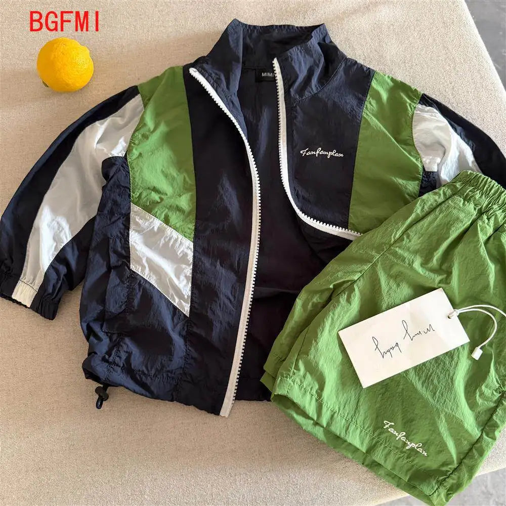 Kids Color-Block Sunscreen Jacket & Shorts Set – Boys & Girls, Quick-Dry, Ages 7-13