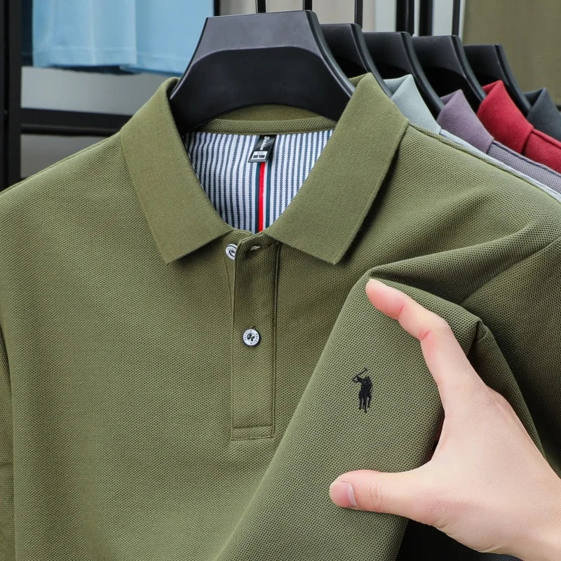 Men’s 100% Pure Cotton Breathable Short Sleeve Polo Shirt – Luxury Embroidered, Loose Fit Casual & Summer Business Wear