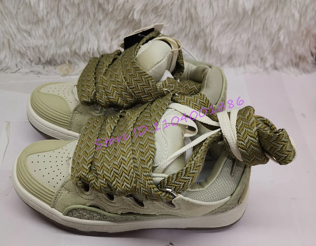 Thick Sole Casual Sneakers – Mixed Color Lace-Up Skateboard Shoes, Round Toe Breathable Outdoor Fashion Shoes