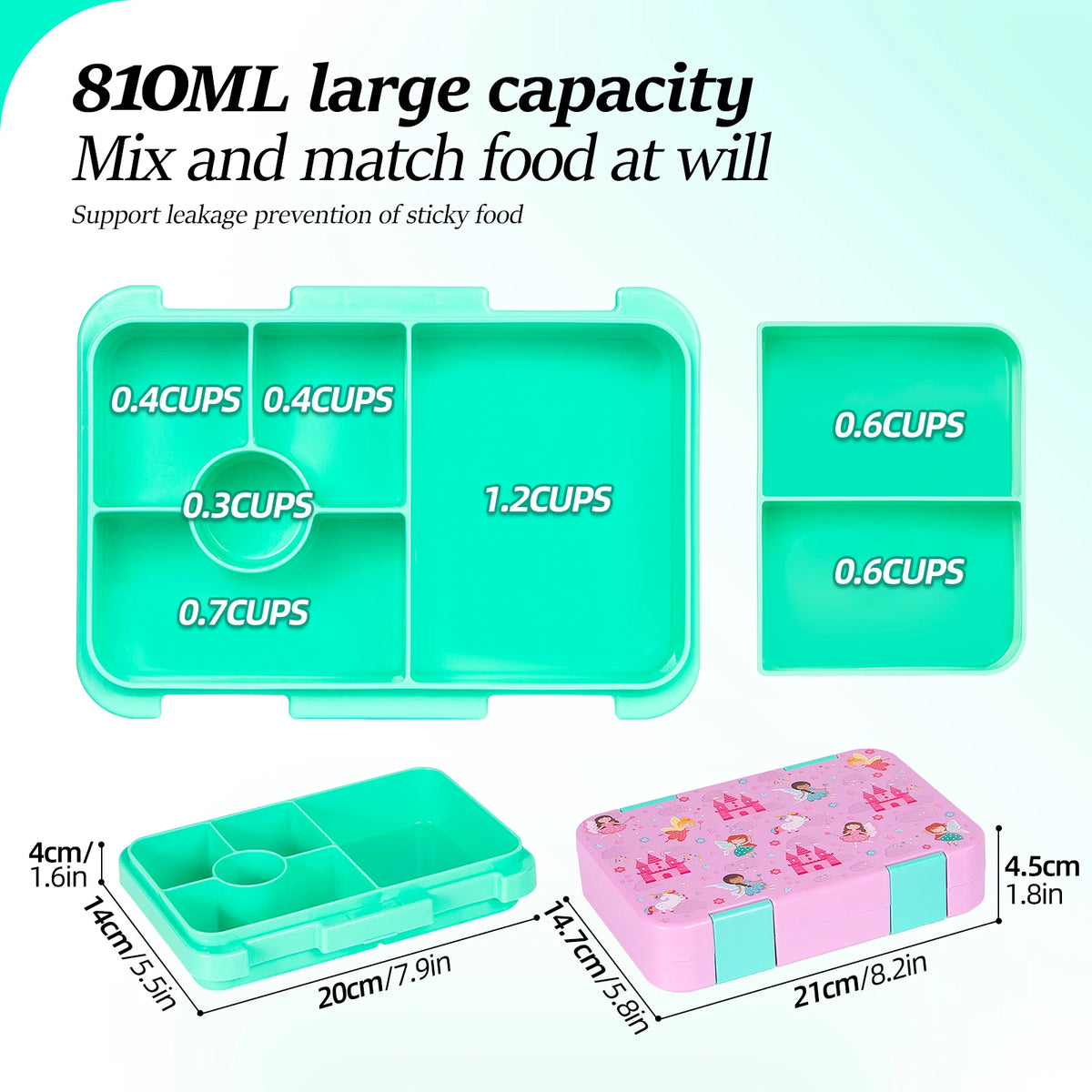 Cartoon Printed Microwavable Bento Lunch Box with 5 Compartments