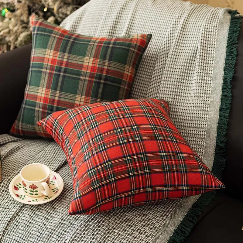Christmas Plaid Throw Pillow Covers – Tartan Decorative Cushion Cases for Home Décor