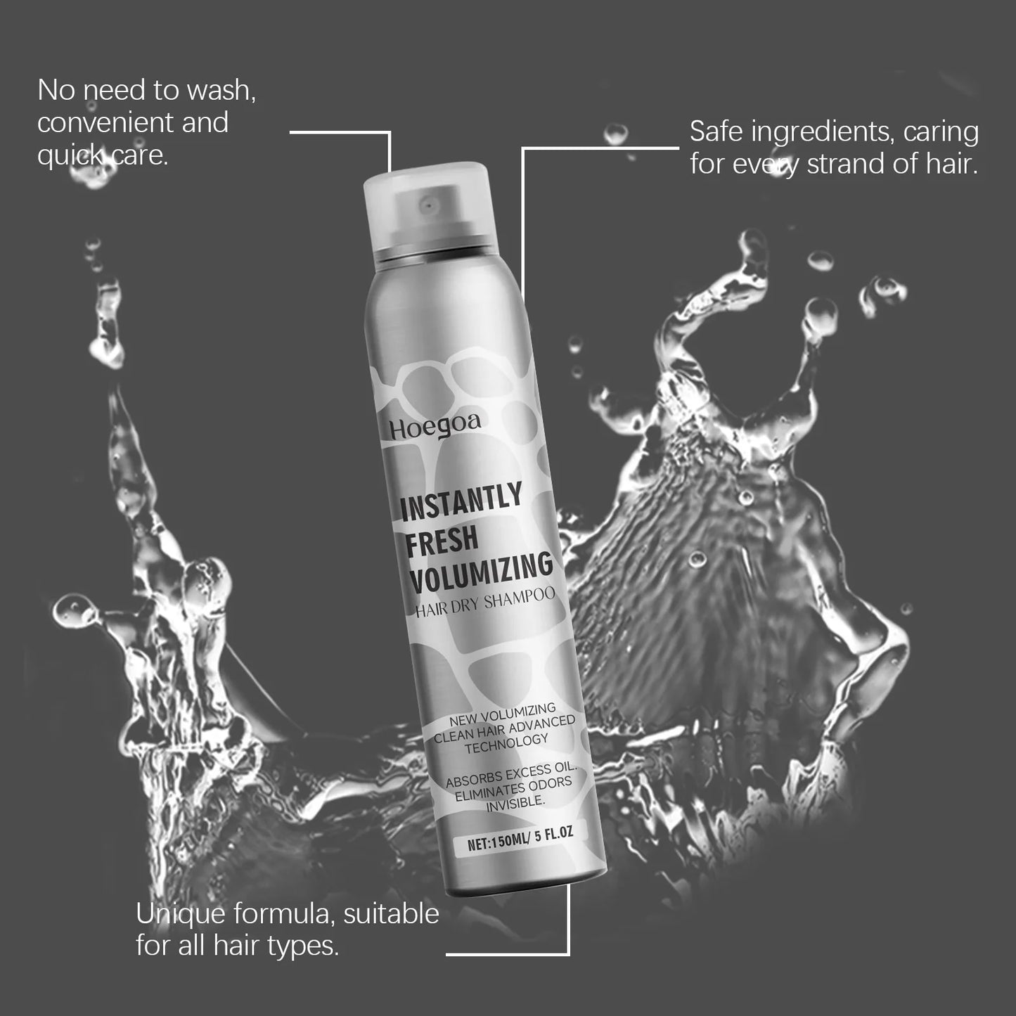 Volumizing Dry Shampoo Spray – Adds Volume, Absorbs Oil & Eliminates Odor, Instant No-Wash Hair Refresh (150ml)