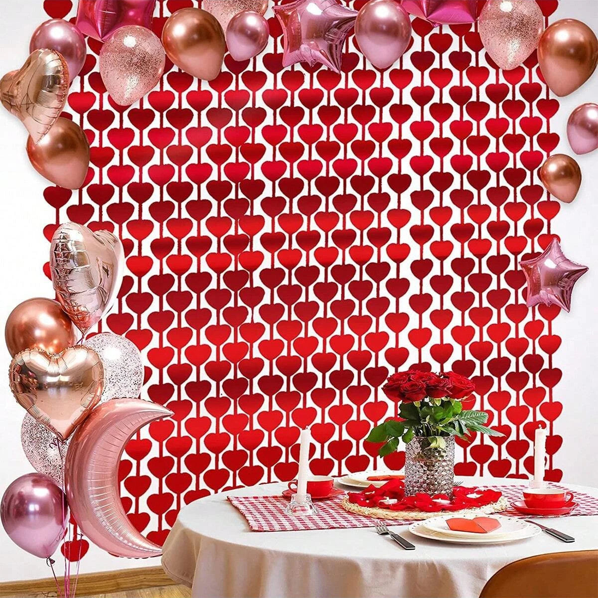 2-Pack Red Heart Tassel Curtain Decoration – Party Background Decor for Weddings, Engagements, Birthdays & Celebrations
