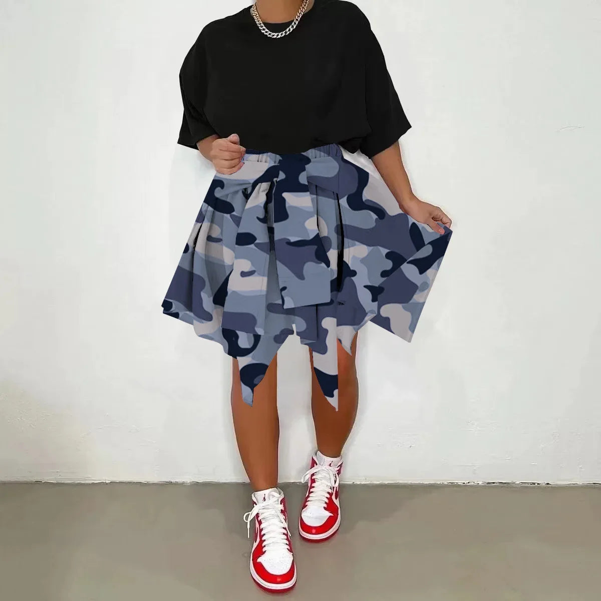 Women Plaid Irregular High Waist Knee-Length Skirt