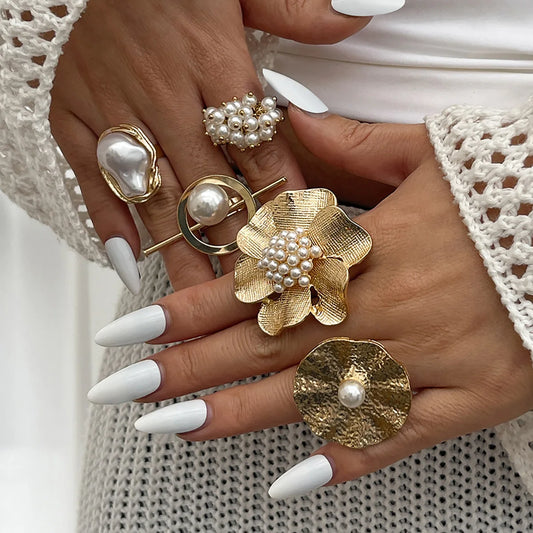 KMVEXO Trendy Sweet Cool Vintage Flowers Geometric Rings For Women Fashion Punk Metal Gold Silver Color Knuckle Joint Ring Gift