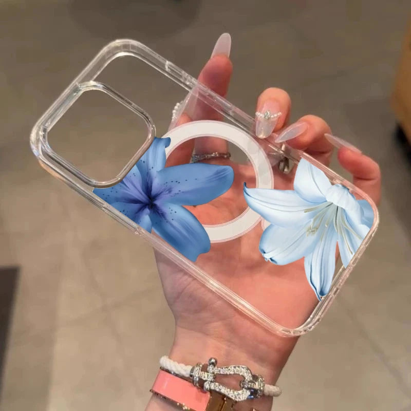 Elegant Blue Lily Pattern Silicone Phone Case