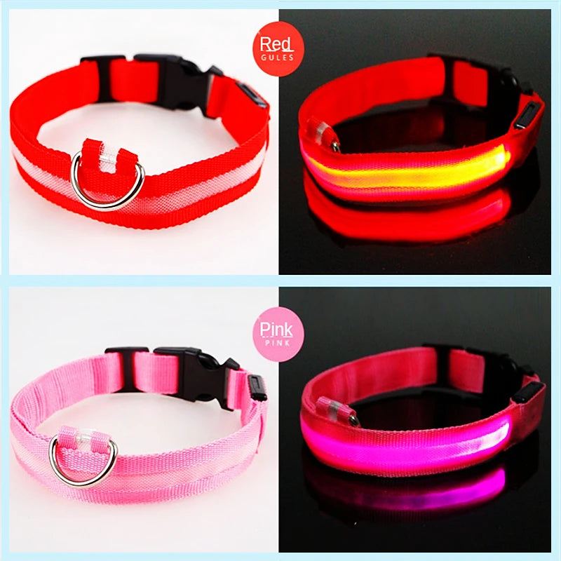 LED Glowing Dog Collar – Adjustable Rechargeable Flashing Luminous Night Safety Collar for Small Dogs