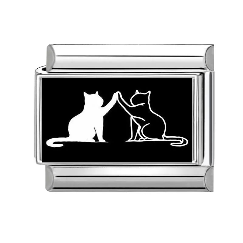 DIY Italian Charm Bracelet – Black & Red Cat Eye, Heart & Stripe Charms, 9mm Stainless Steel