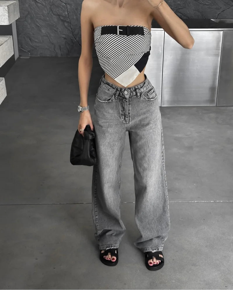 Women’s High-Waist Straight-Leg Jeans – Classic Long Denim Pants, Casual Autumn/Winter Style