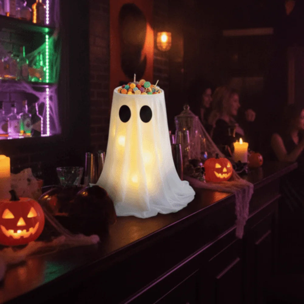 Halloween Light-Up Ghost Candy Bowl with Adjustable Stand