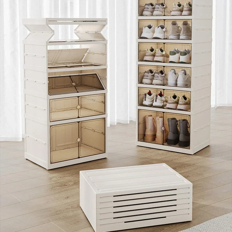 Foldable Shoe Storage Cabinet with Transparent Doors