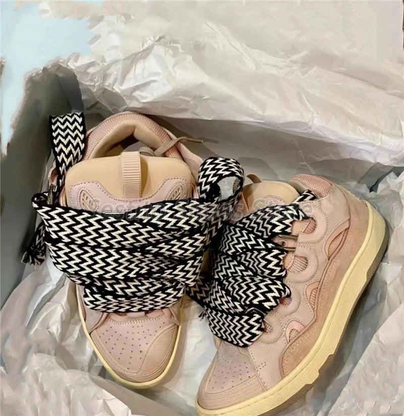 Thick Sole Casual Sneakers – Mixed Color Lace-Up Skateboard Shoes, Round Toe Breathable Outdoor Fashion Shoes