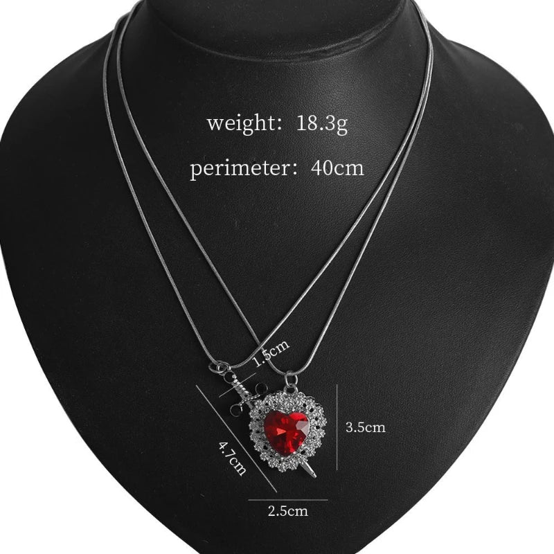 Snow White Inspired Heart & Sword Couple Necklace – Romantic Pendant Jewelry Gift for Women