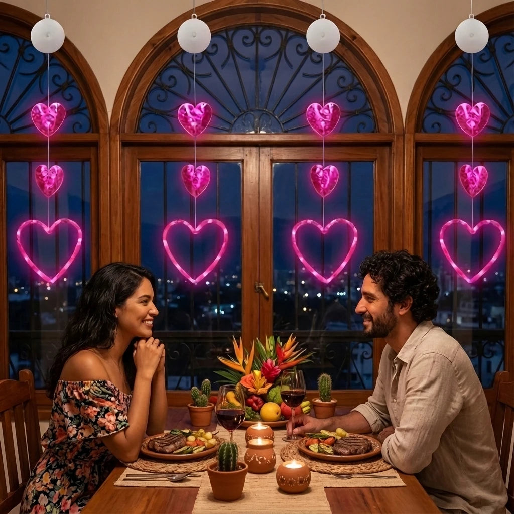 Heart-Shaped LED Window Light with Timer – Valentine’s Day Hanging Decoration