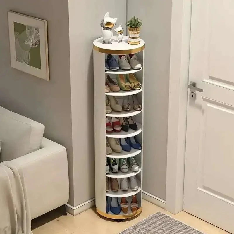 Multi-Layer Rotating Round Shoe Cabinet – Steel Frame Dustproof Shoe Storage Rack with Large Capacity Entryway Organizer
