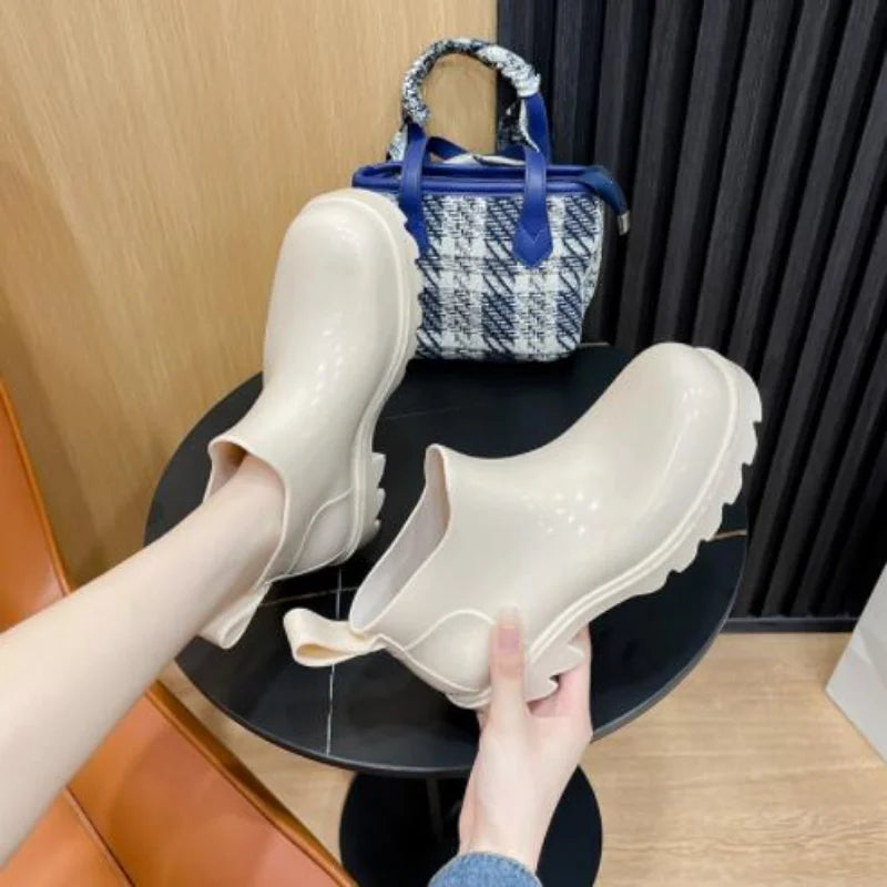 Women's Waterproof Rain Boots – New Luxury Jelly Short Boots with Thick Sole, Candy Colors
