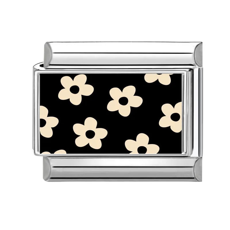 DIY Italian Charm Bracelet – Black & Red Cat Eye, Heart & Stripe Charms, 9mm Stainless Steel