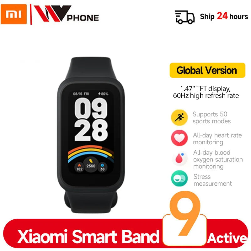 Global Version Smart Band 9 Active – 1.47" TFT Display, 18-Day Battery Life, Fitness & Health Tracker