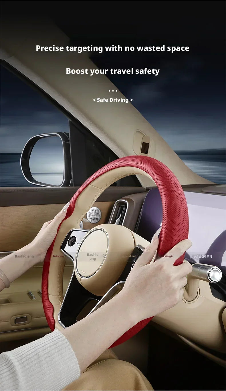 Textured Faux Leather Car Steering Wheel Cover, 38 cm